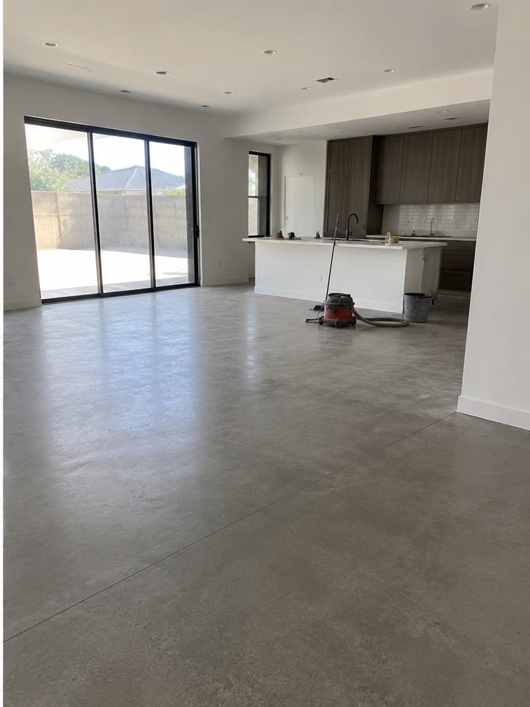 The same room after a ShinySpaces post-construction cleaning, with the concrete floor fully cleared of dust and debris